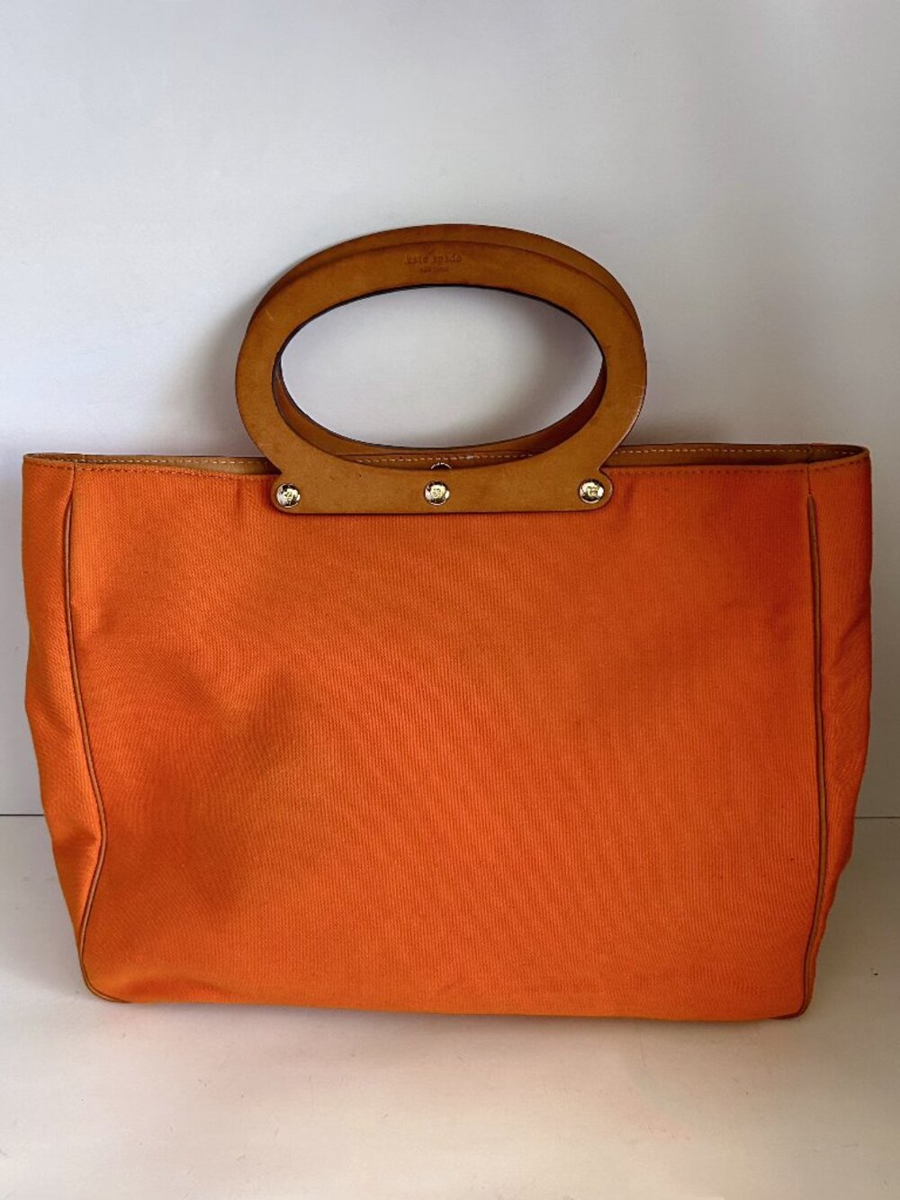 kate spade Orange Canvas Tote with Tan Leather Oval Handles